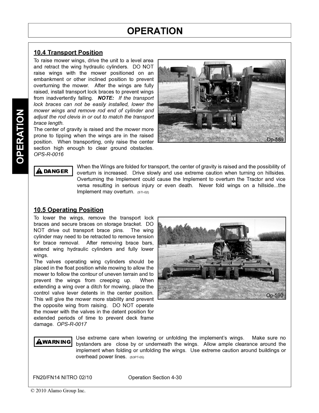 Rhino Mounts FN14, FN20 manual Transport Position, Operating Position 