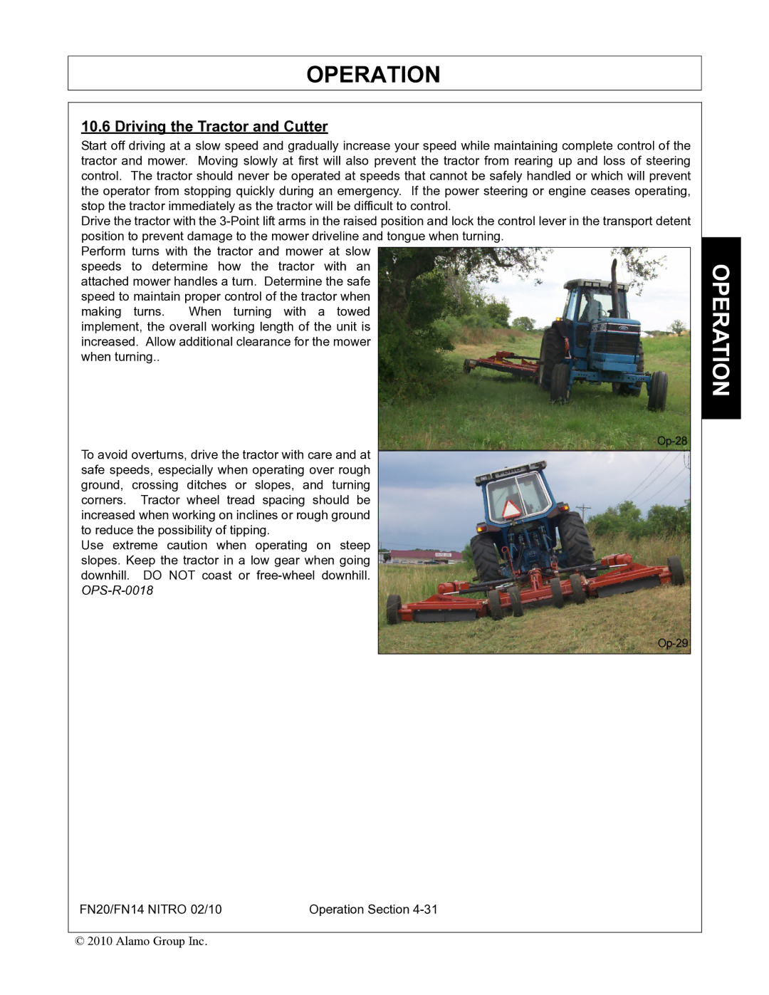 Rhino Mounts FN20, FN14 manual Driving the Tractor and Cutter 