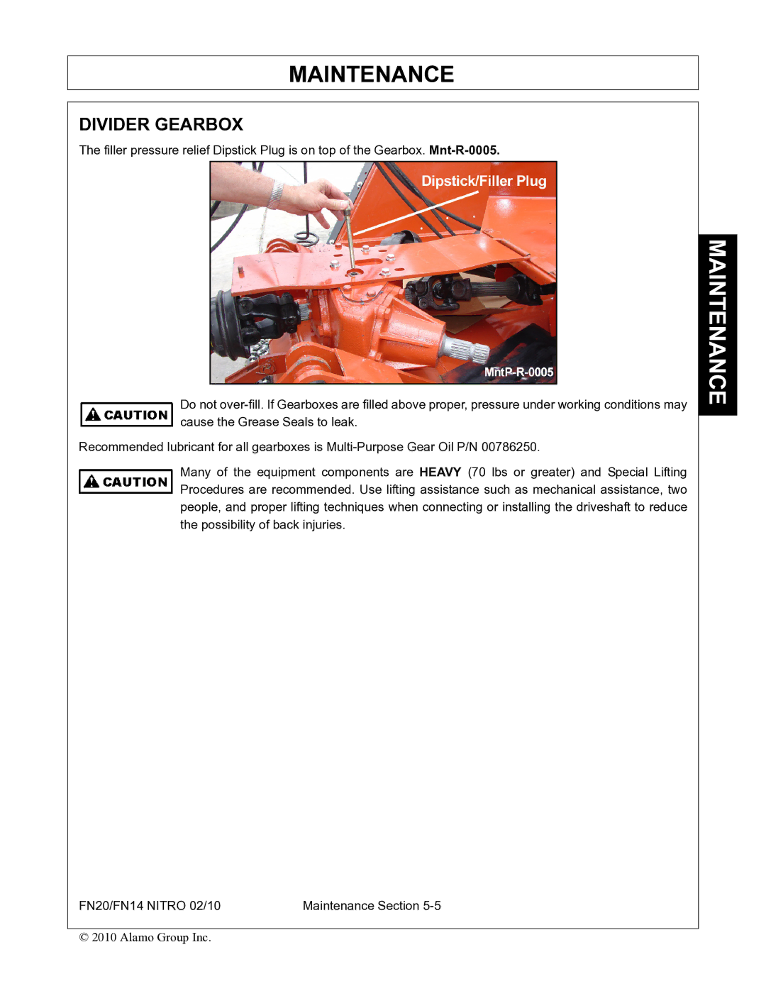 Rhino Mounts FN20, FN14 manual Divider Gearbox 