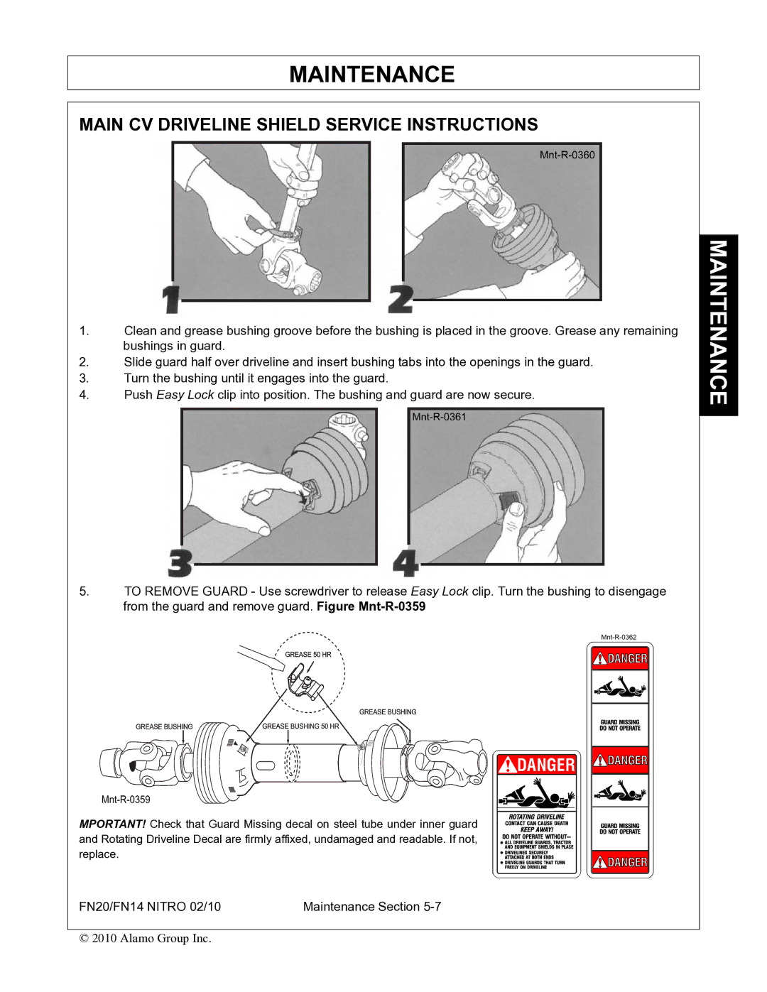 Rhino Mounts FN20, FN14 manual Main CV Driveline Shield Service Instructions 