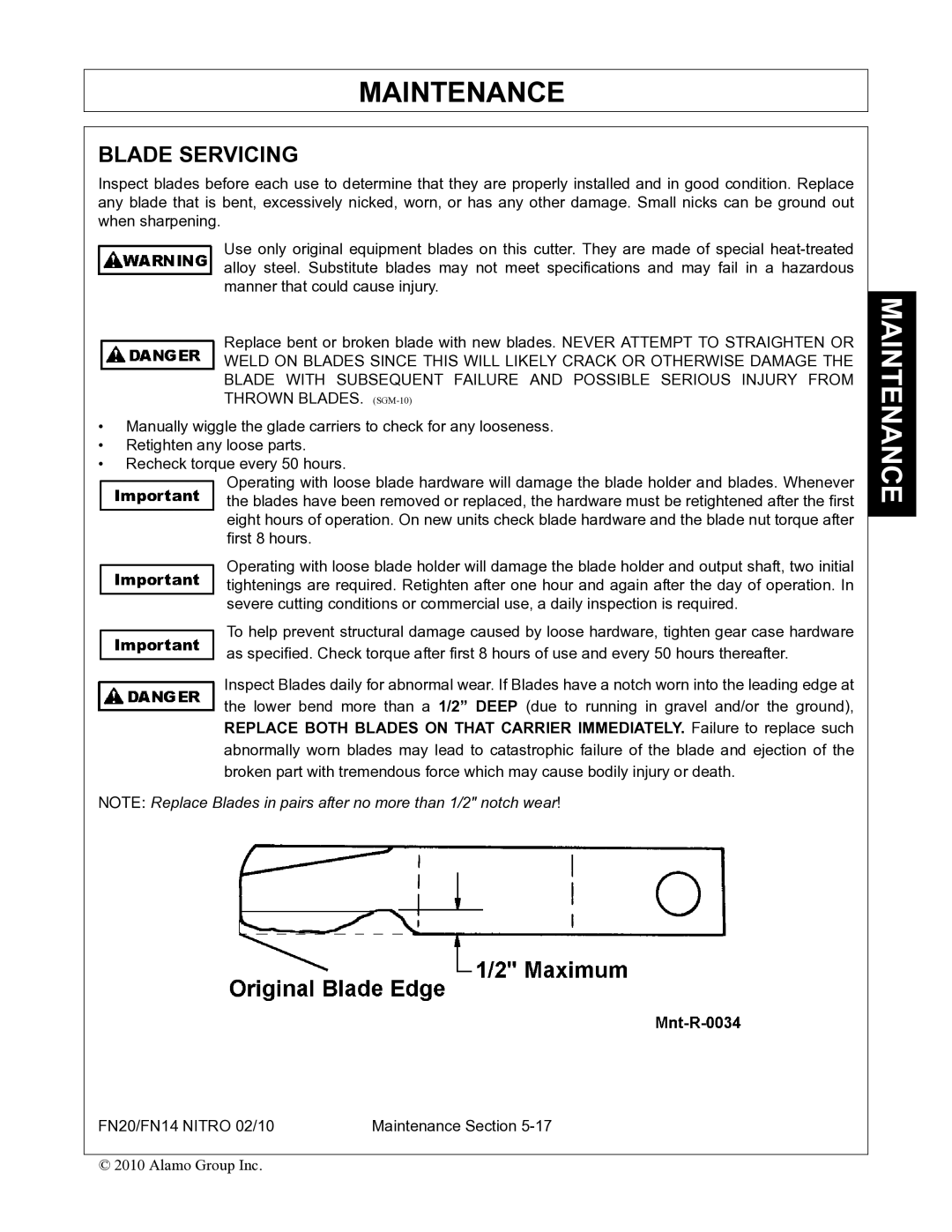 Rhino Mounts FN20, FN14 manual Blade Servicing 