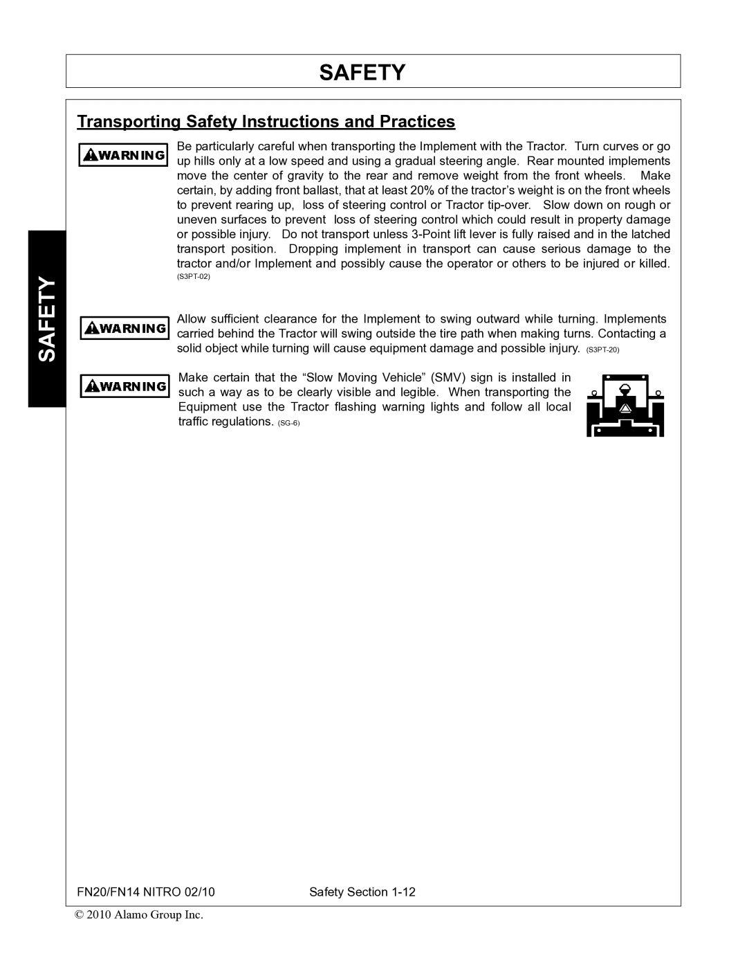 Rhino Mounts FN14, FN20 manual Transporting Safety Instructions and Practices 