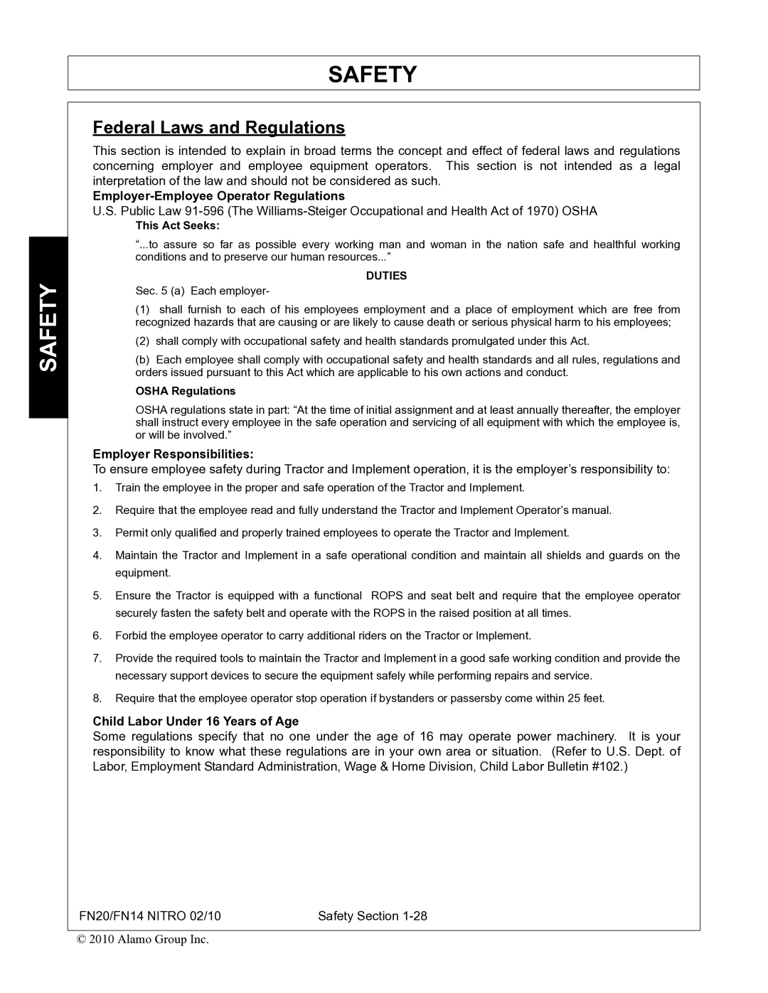 Rhino Mounts FN14 Employer-Employee Operator Regulations, Employer Responsibilities, Child Labor Under 16 Years of Age 