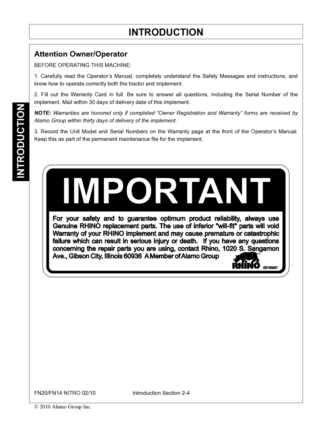 Rhino Mounts FN14, FN20 manual Before Operating this Machine 