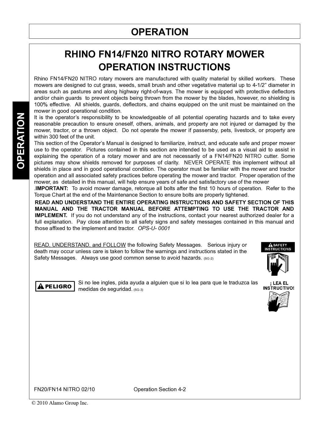 Rhino Mounts FN14, FN20 manual Operation 