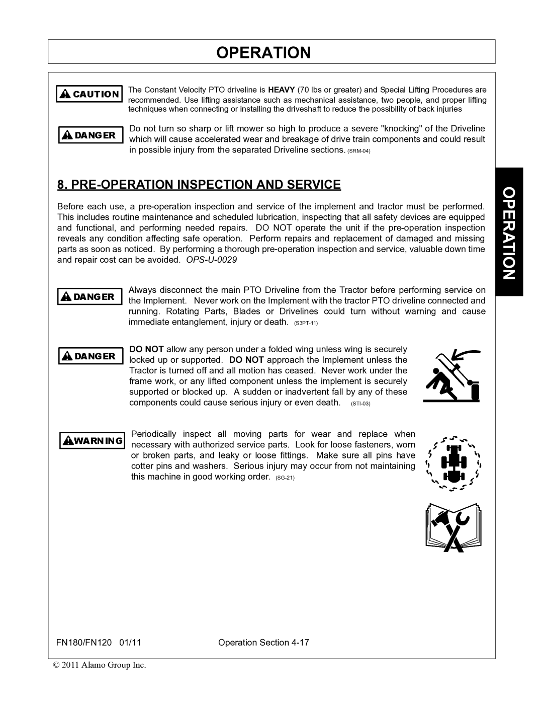 Rhino Mounts FN120, FN180 manual PRE-OPERATION Inspection and Service 