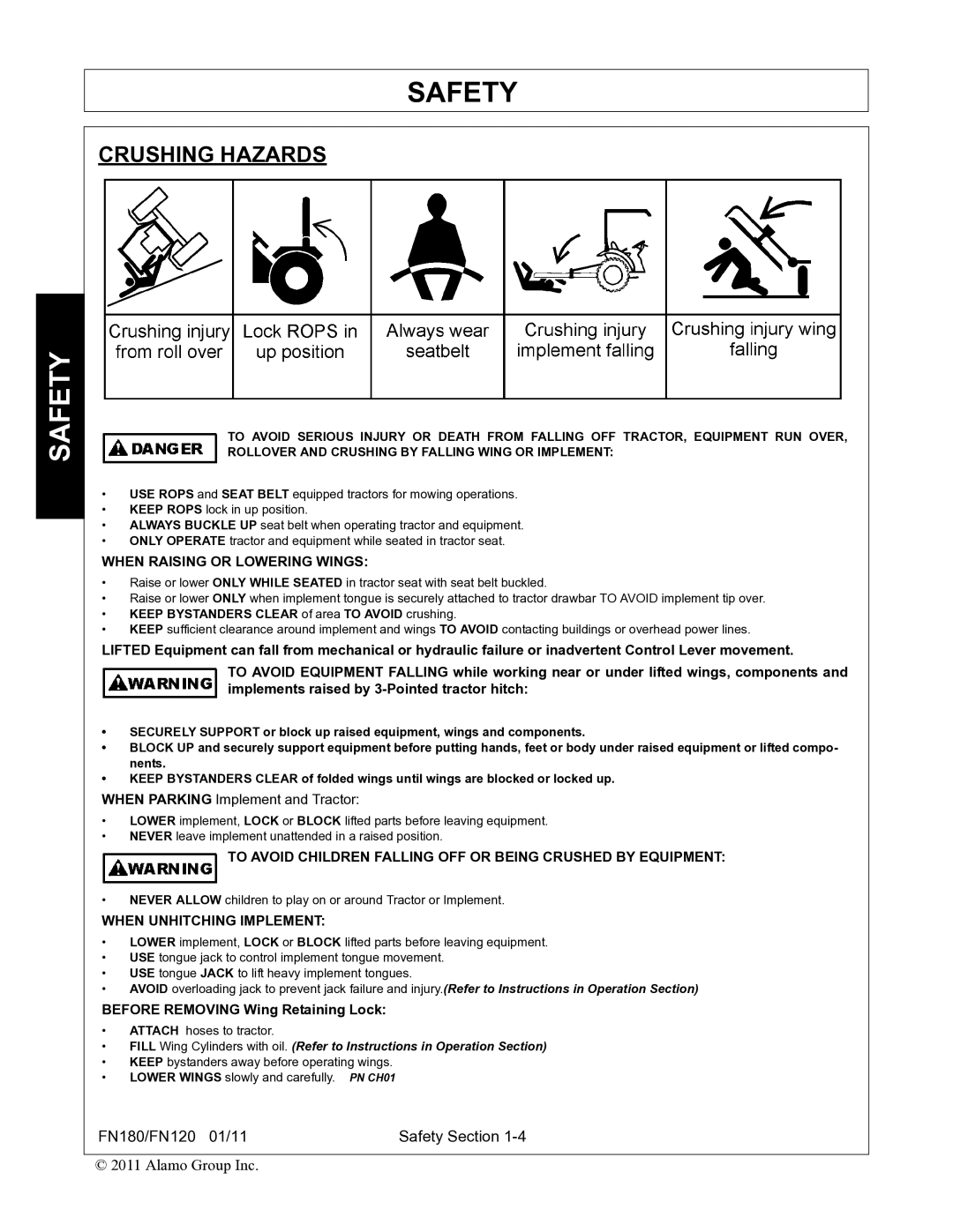 Rhino Mounts FN180, FN120 manual Crushing Hazards, When Raising or Lowering Wings 