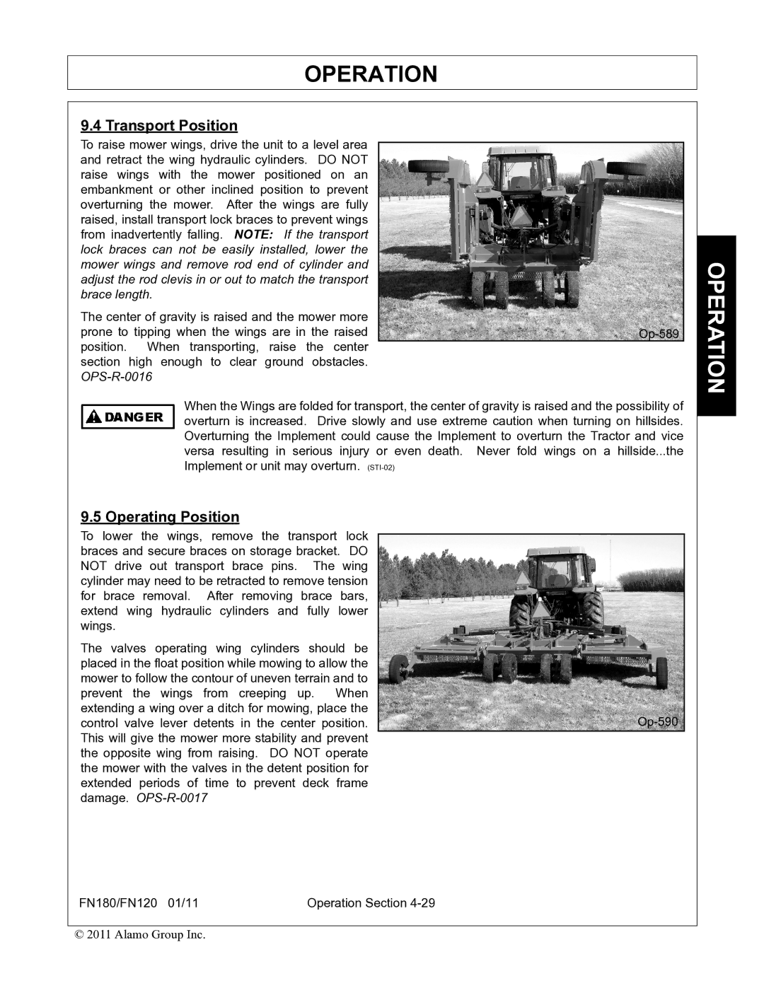 Rhino Mounts FN120, FN180 manual Transport Position, Operating Position 