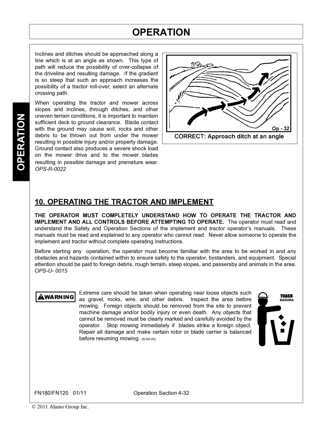 Rhino Mounts FN180, FN120 manual Operating the Tractor and Implement 