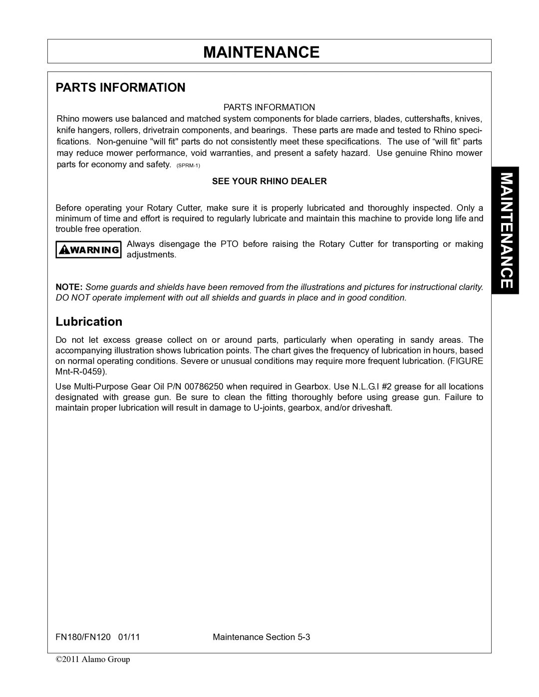 Rhino Mounts FN120, FN180 manual Lubrication 