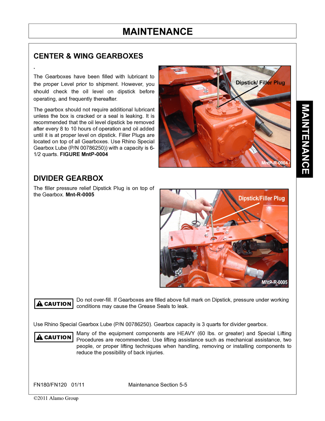 Rhino Mounts FN120, FN180 manual Center & Wing Gearboxes, Divider Gearbox 