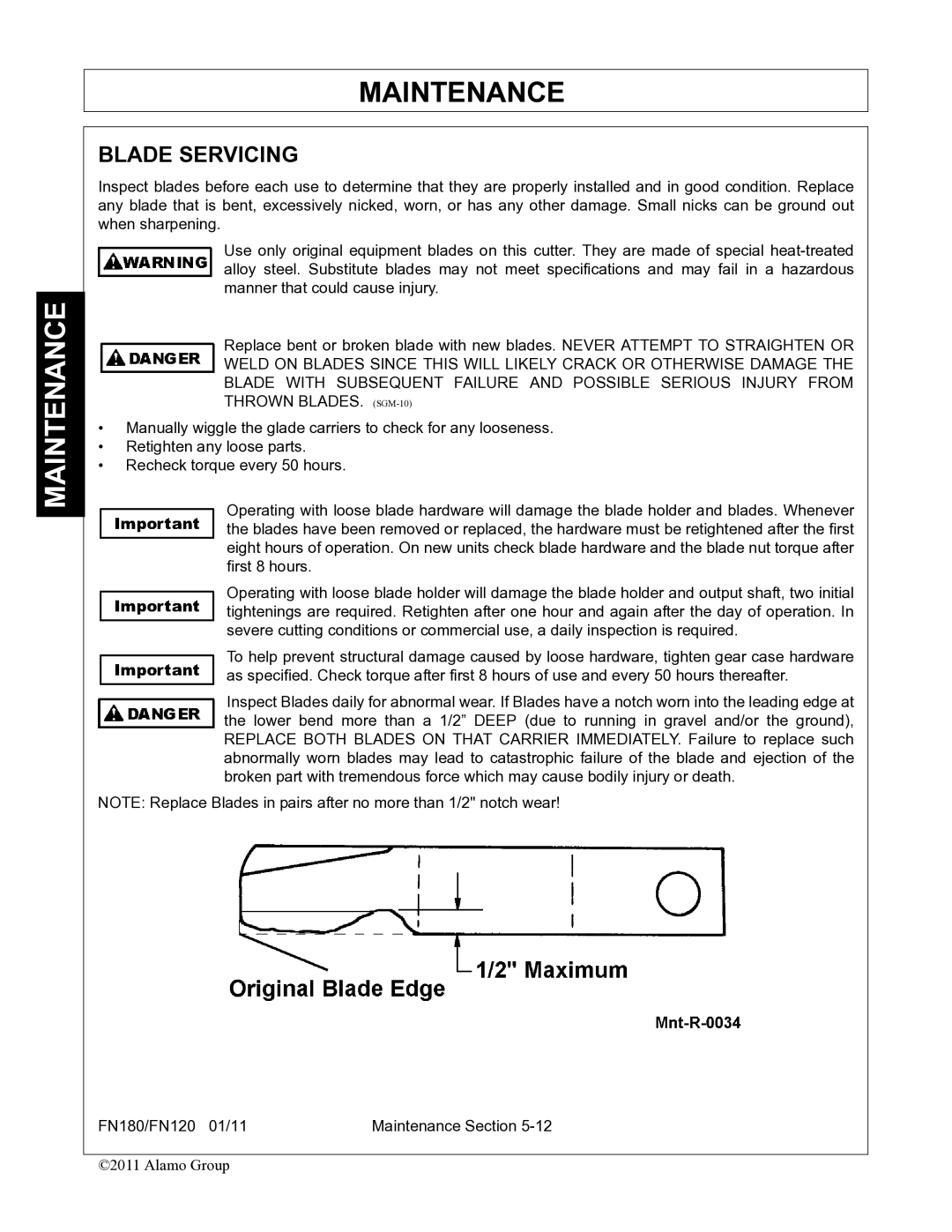 Rhino Mounts FN180, FN120 manual Blade Servicing 