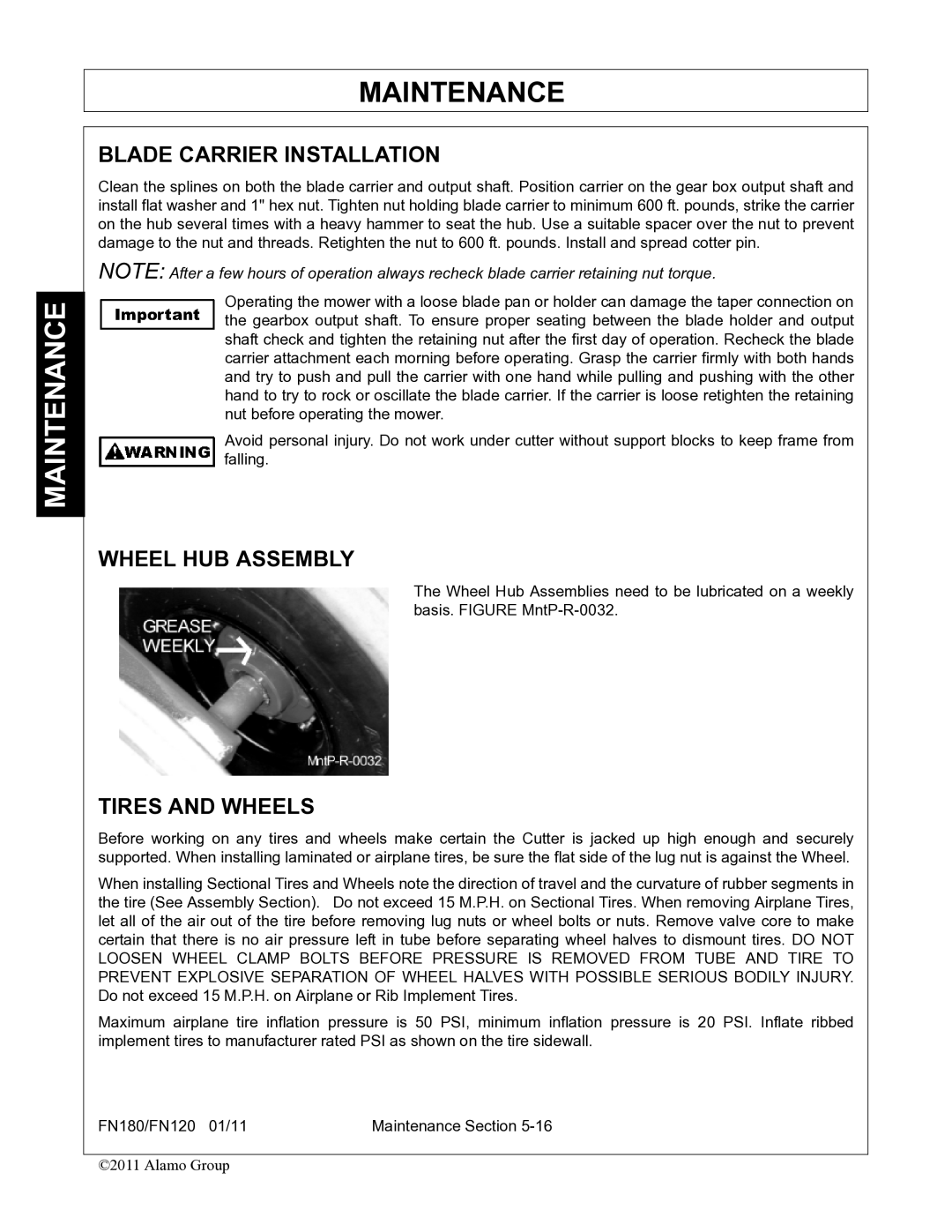 Rhino Mounts FN180, FN120 manual Blade Carrier Installation, Wheel HUB Assembly 