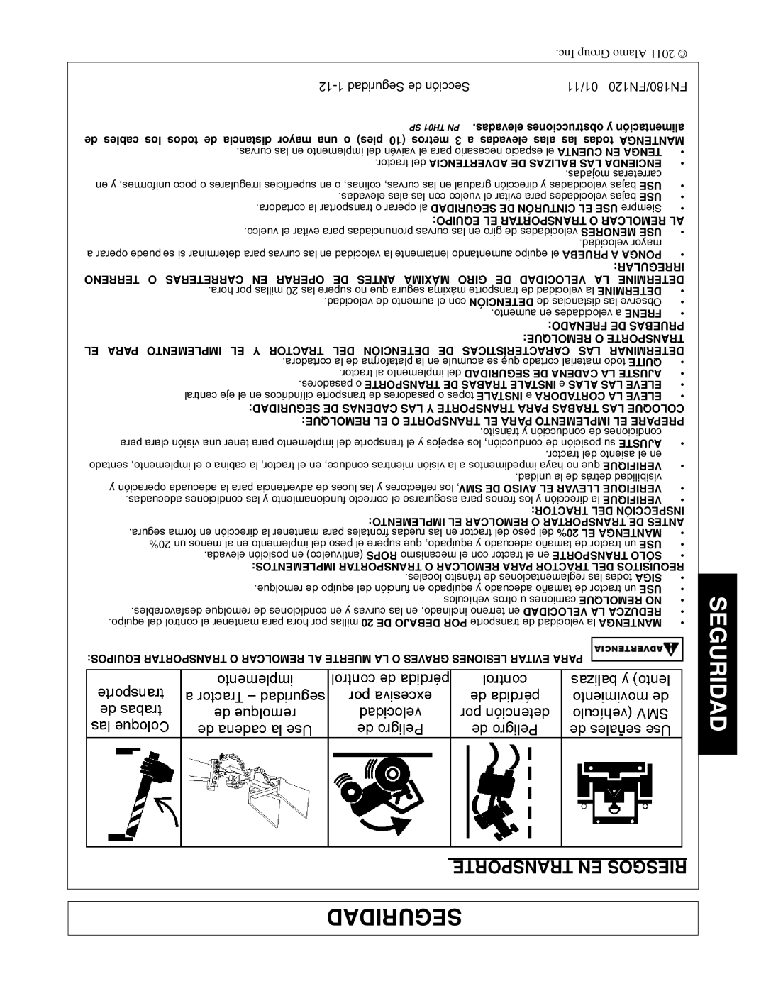 Rhino Mounts FN120, FN180 manual Transporte EN Riesgos, Advertencia DE Balizas LAS Encienda 