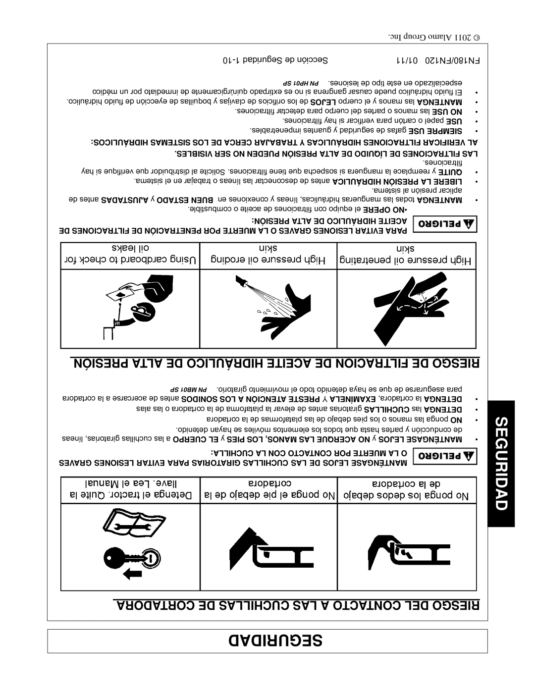 Rhino Mounts FN120, FN180 manual Cortadora DE Cuchillas LAS a Contacto DEL Riesgo, Lesiones de tipo este en especializado 