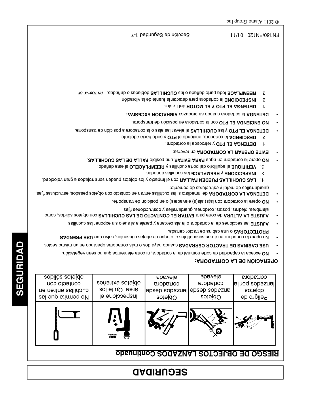 Rhino Mounts FN180, FN120 manual Cortadora LA DE Operación, Tractor del Motor EL Y PTO EL Detenga 