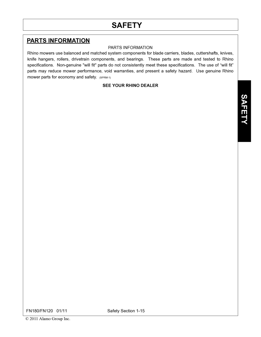 Rhino Mounts FN120, FN180 manual Parts Information, See Your Rhino Dealer 