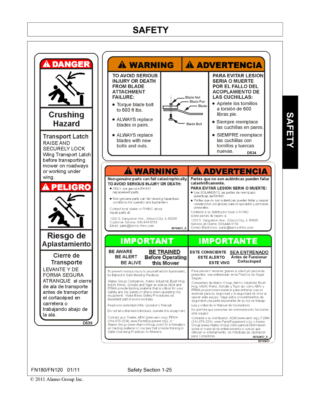 Rhino Mounts FN120, FN180 manual Safety 