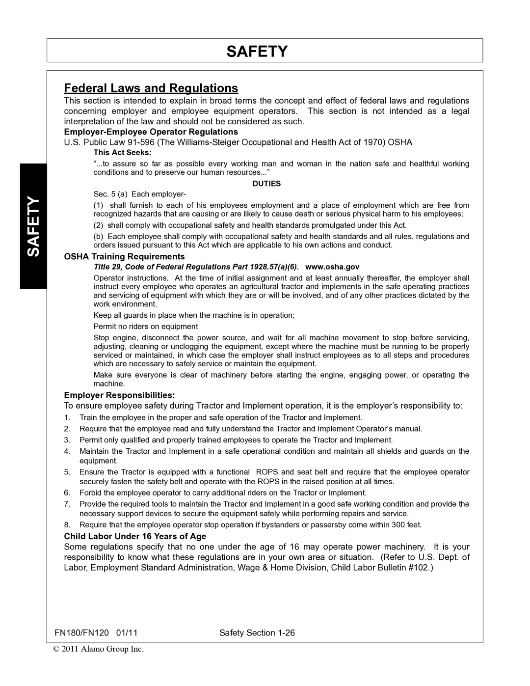 Rhino Mounts FN180, FN120 Employer-Employee Operator Regulations, Osha Training Requirements, Employer Responsibilities 