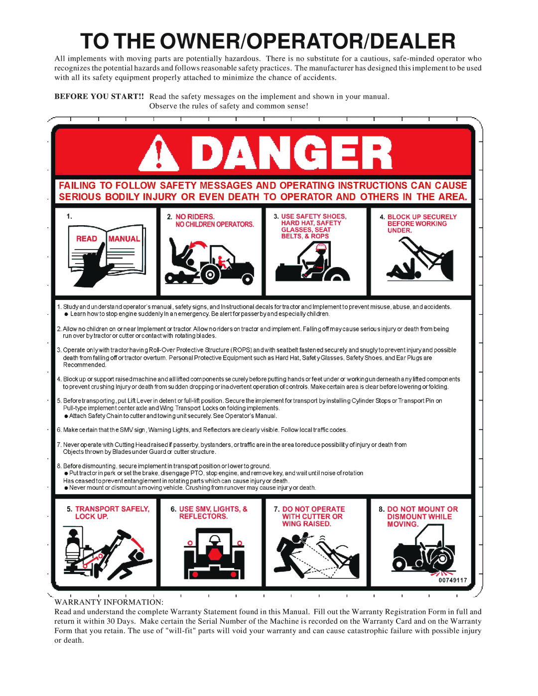 Rhino Mounts GK6072 manual To the OWNER/OPERATOR/DEALER 