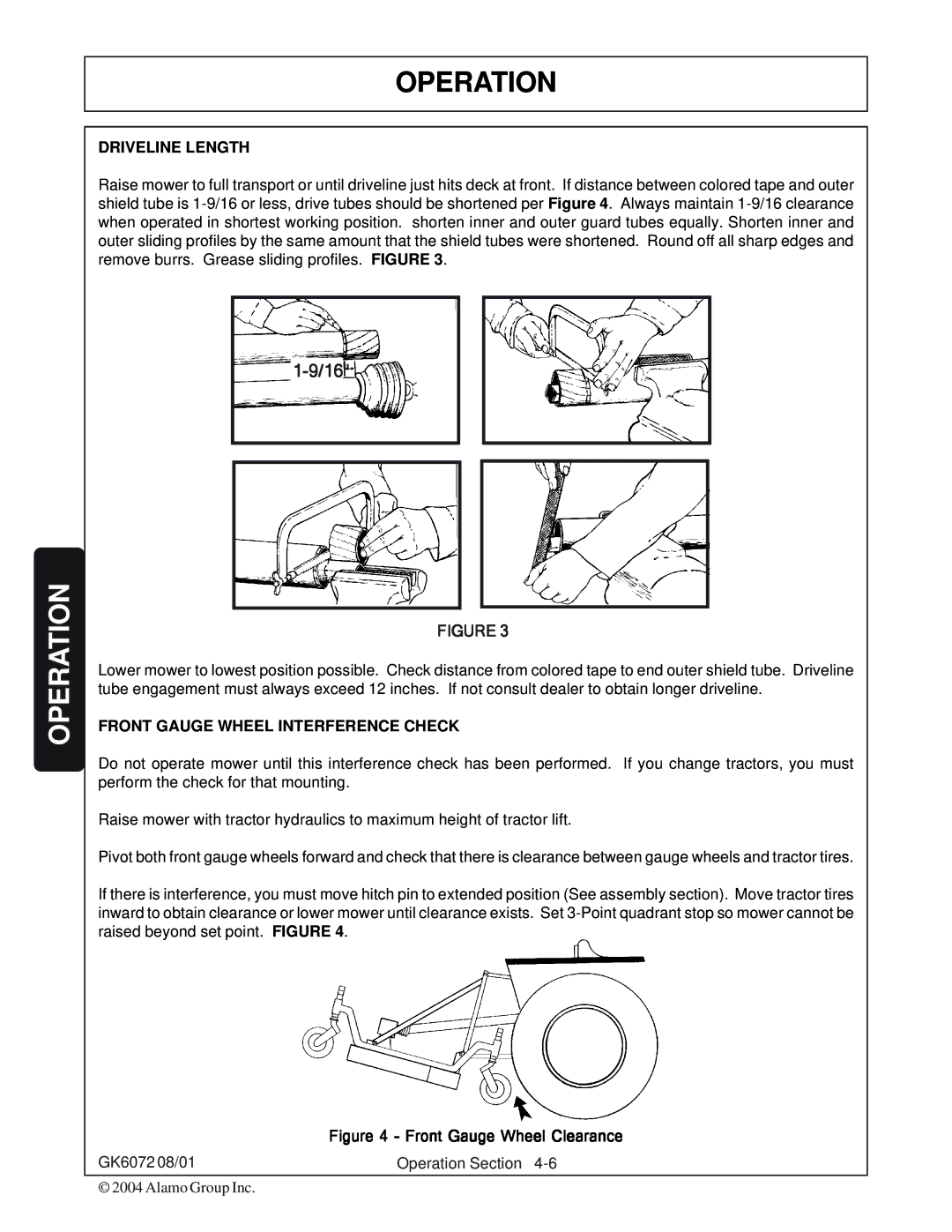 Rhino Mounts GK6072 manual Driveline Length, Front Gauge Wheel Interference Check 