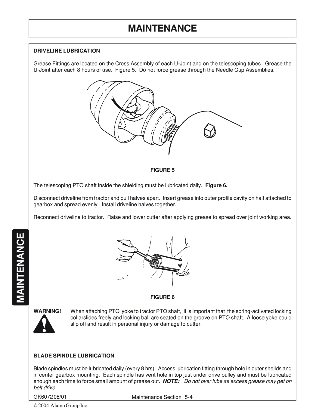 Rhino Mounts GK6072 manual Driveline Lubrication, Blade Spindle Lubrication 