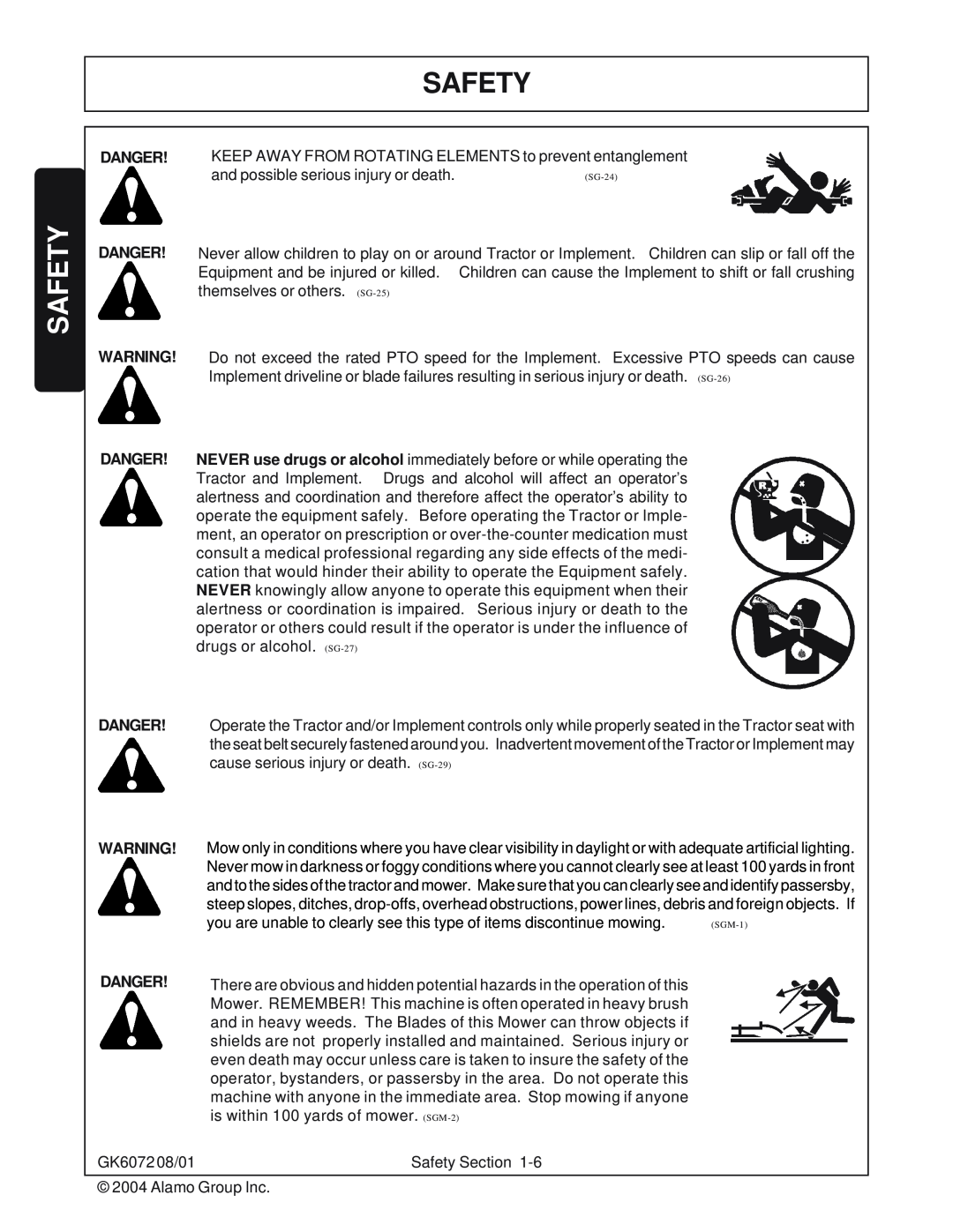 Rhino Mounts GK6072 manual Safety, Danger, drugs or alcohol. SG-27 
