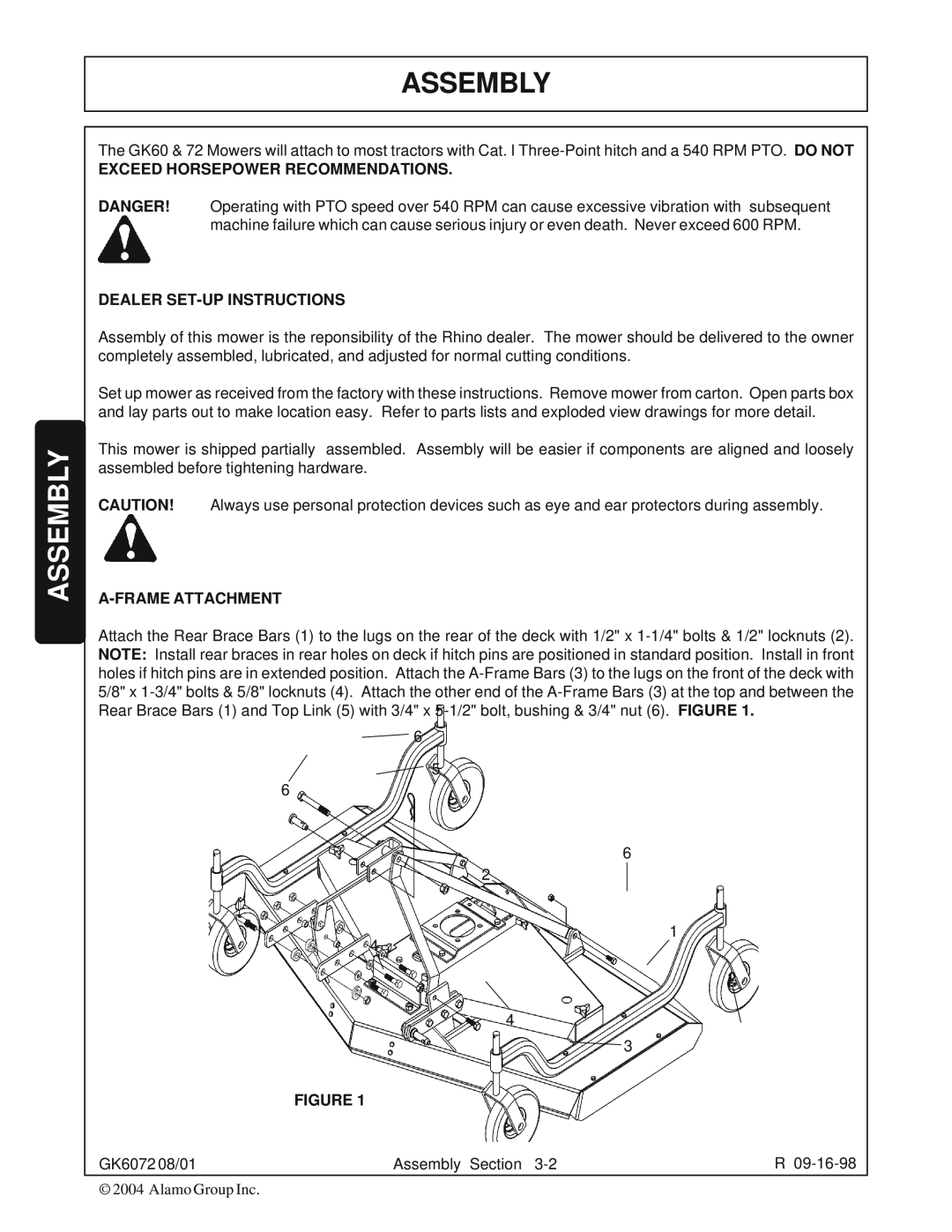 Rhino Mounts GK6072 Assembly, Exceed Horsepower Recommendations, Dealer Set-Upinstructions, A-Frameattachment, Figure 