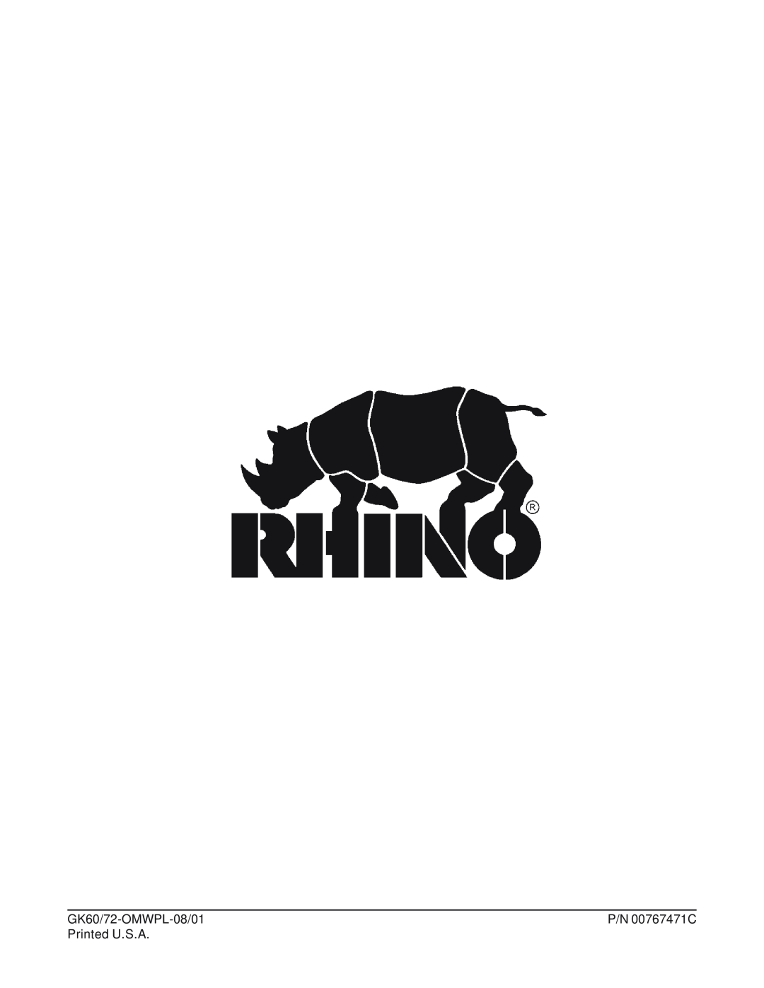 Rhino Mounts GK6072 manual GK60/72-OMWPL-08/01, P/N 00767471C, Printed U.S.A 