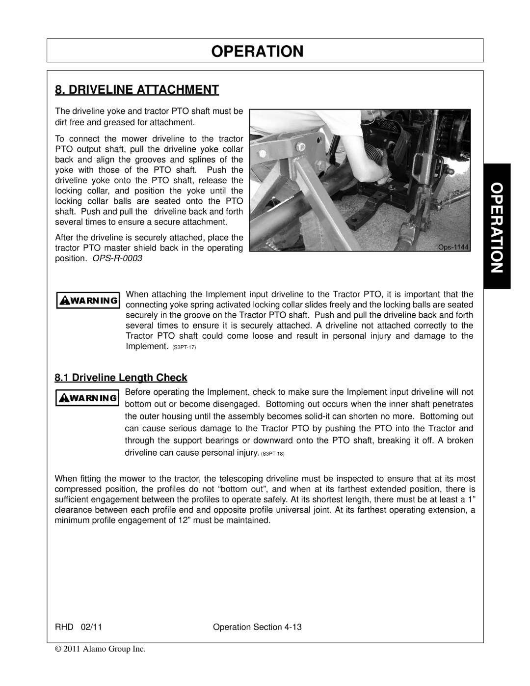 Rhino Mounts RHD96, RHD88, RHD74, RHD62 manual Driveline Attachment, Driveline Length Check 