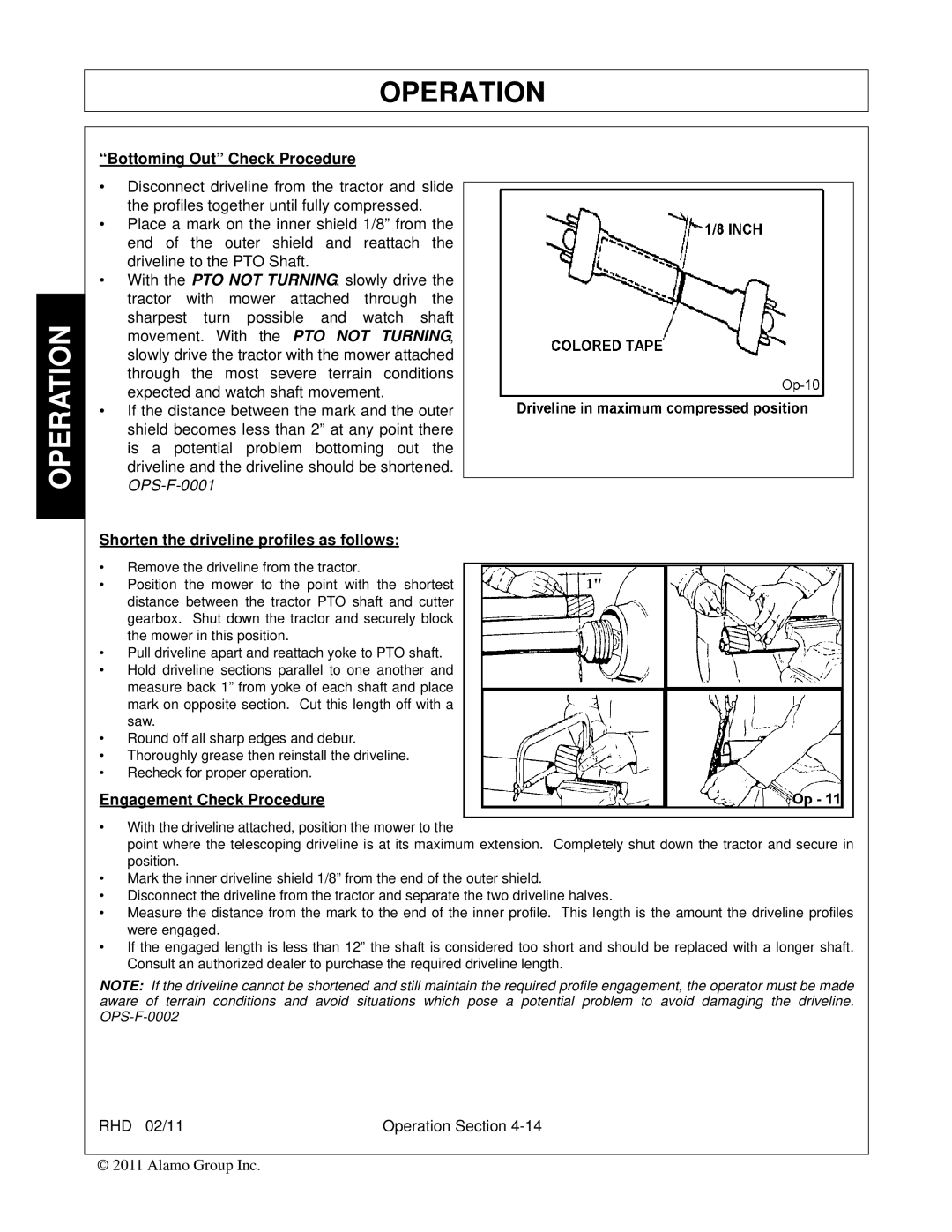 Rhino Mounts RHD88 Bottoming Out Check Procedure, Shorten the driveline profiles as follows, Engagement Check Procedure 