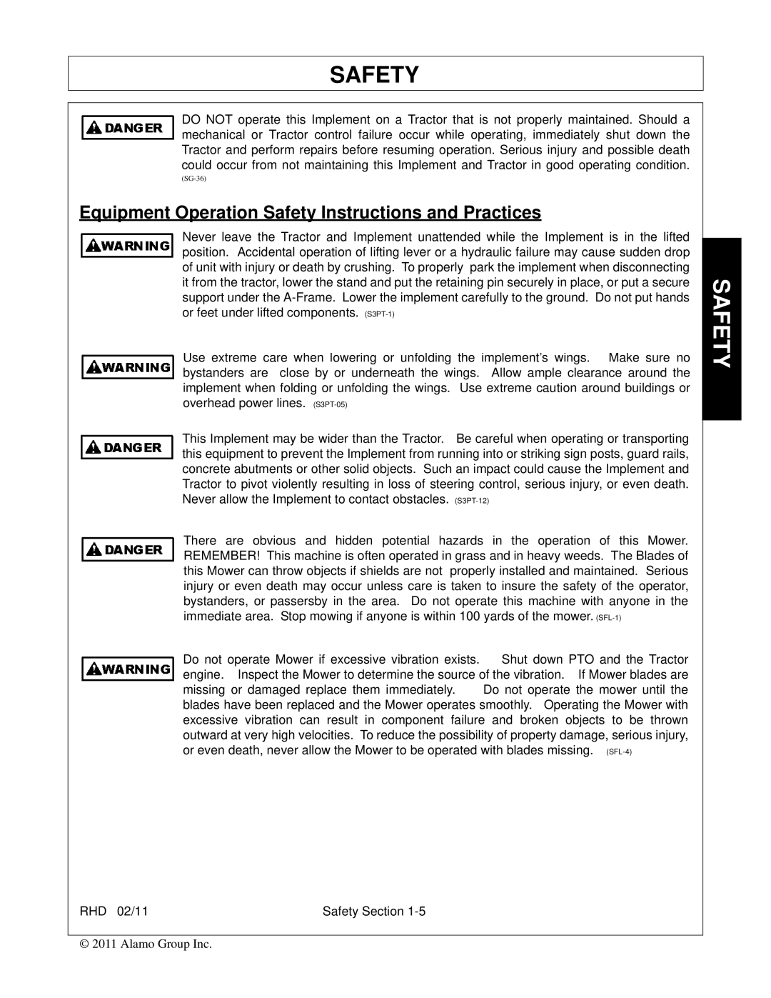 Rhino Mounts RHD96, RHD88, RHD74, RHD62 manual Equipment Operation Safety Instructions and Practices 