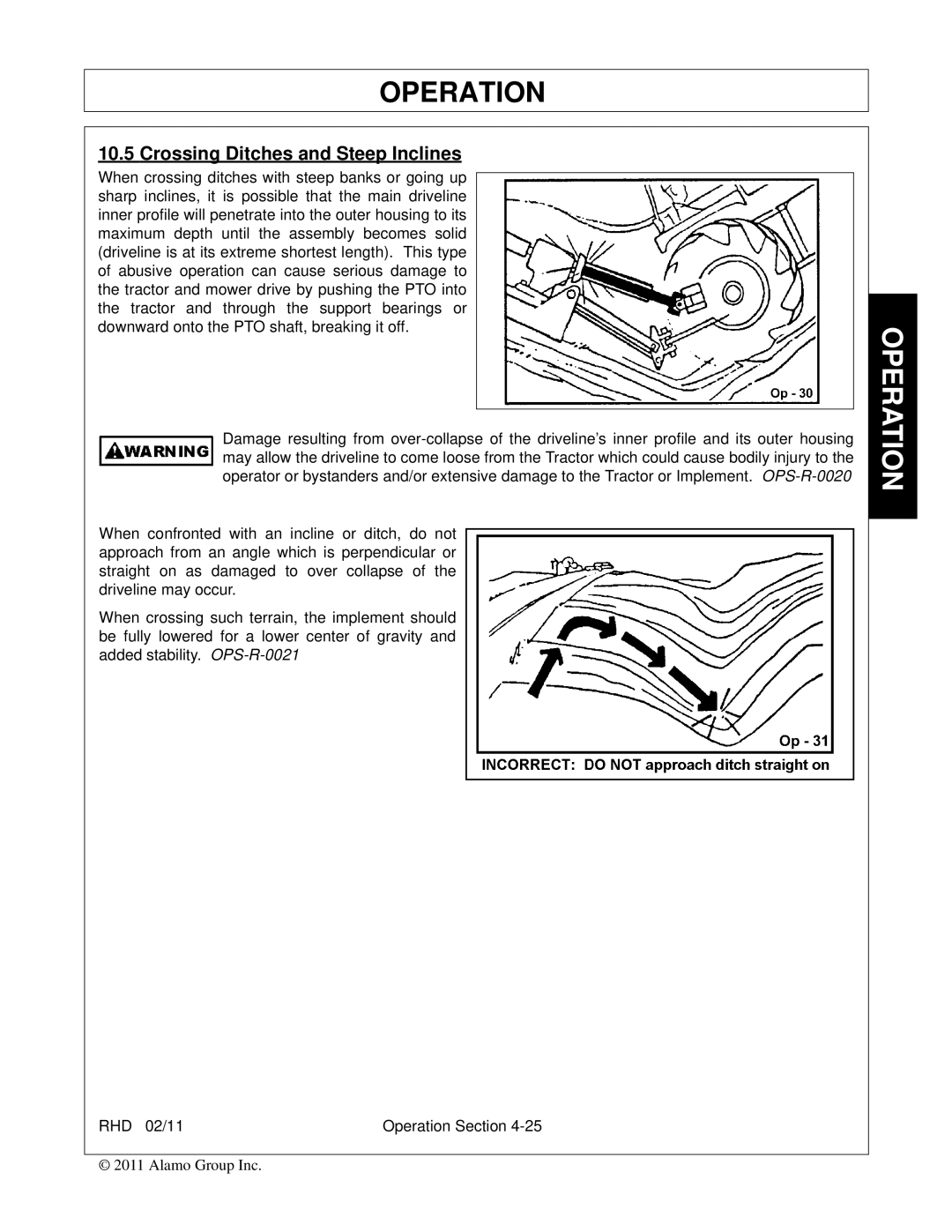 Rhino Mounts RHD96, RHD88, RHD74, RHD62 manual Crossing Ditches and Steep Inclines 