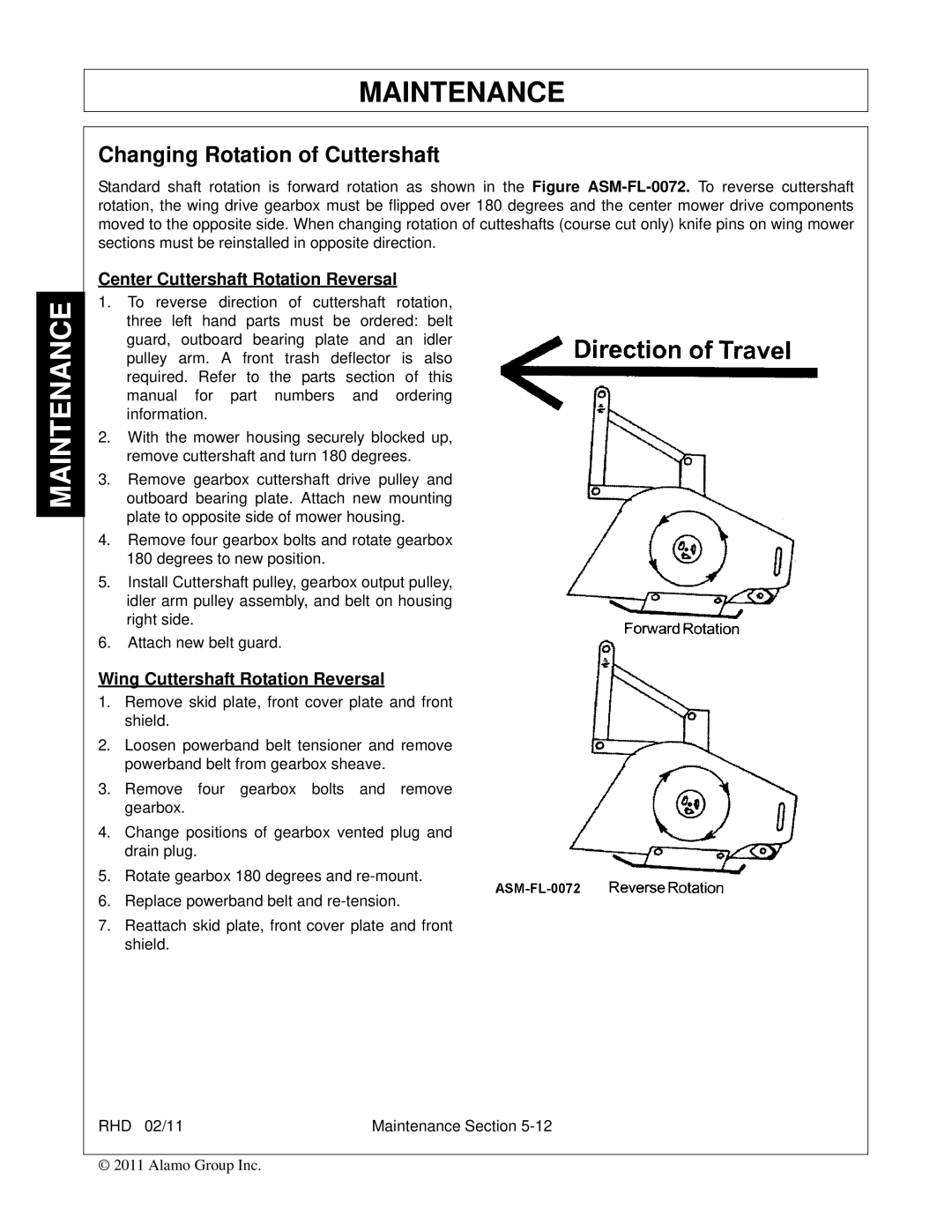 Rhino Mounts RHD62, RHD88, RHD74, RHD96 manual Changing Rotation of Cuttershaft, Center Cuttershaft Rotation Reversal 