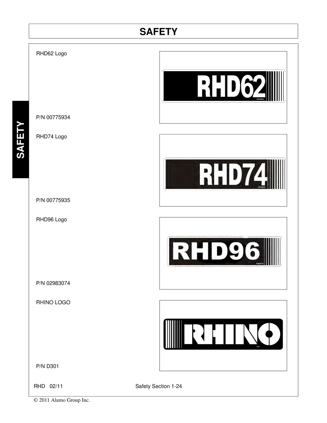 Rhino Mounts RHD62, RHD88, RHD74, RHD96 manual Rhino Logo 