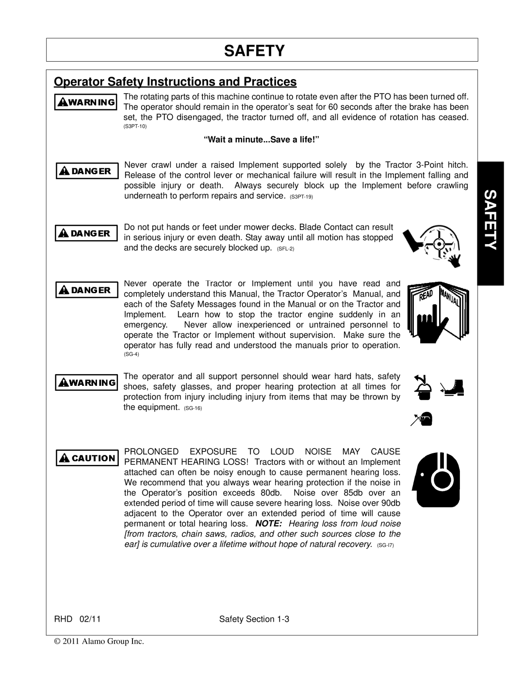 Rhino Mounts RHD74, RHD88, RHD62, RHD96 manual Operator Safety Instructions and Practices, Wait a minute...Save a life 