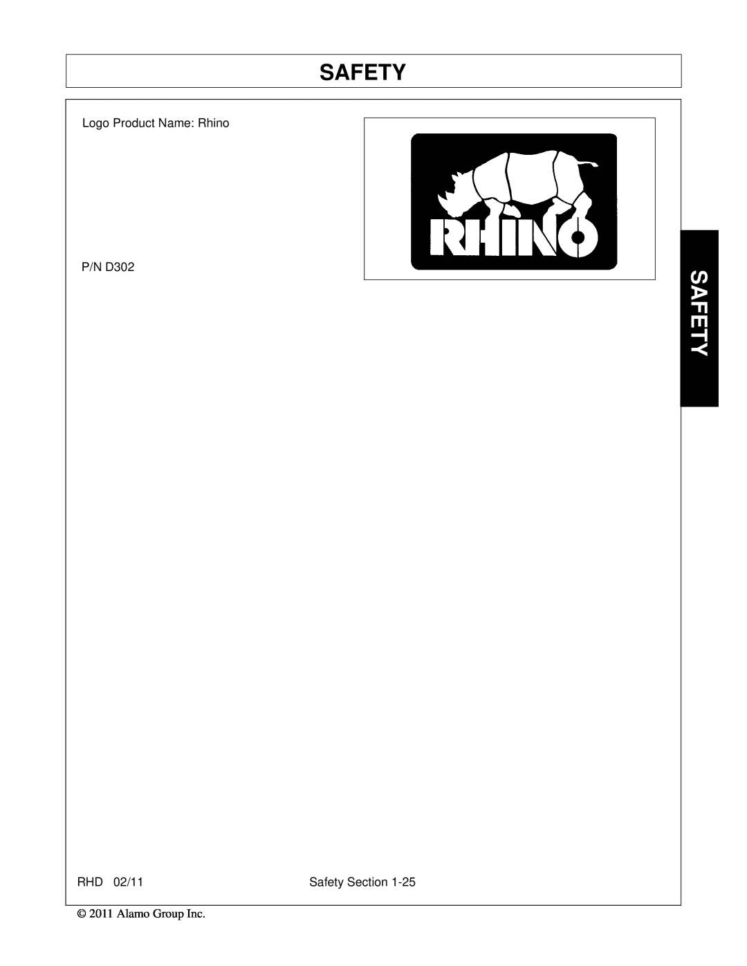 Rhino Mounts RHD96, RHD88, RHD74, RHD62 manual Safety 