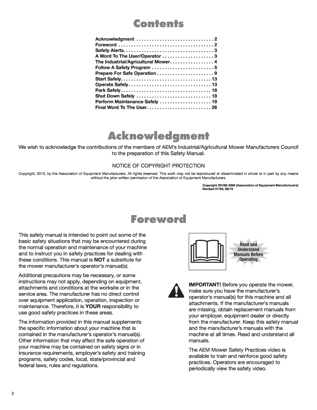 Rhino Mounts RHD62, RHD88, RHD74, RHD96 manual Contents, Acknowledgment, Foreword 