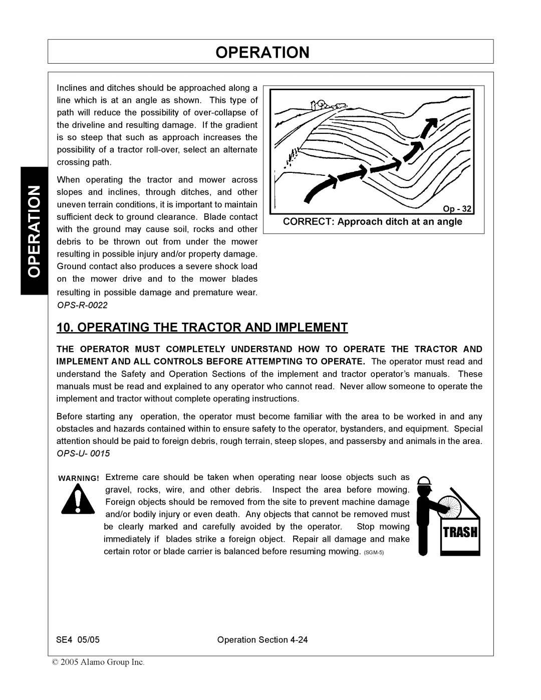 Rhino Mounts SE4 manual Operating the Tractor and Implement 