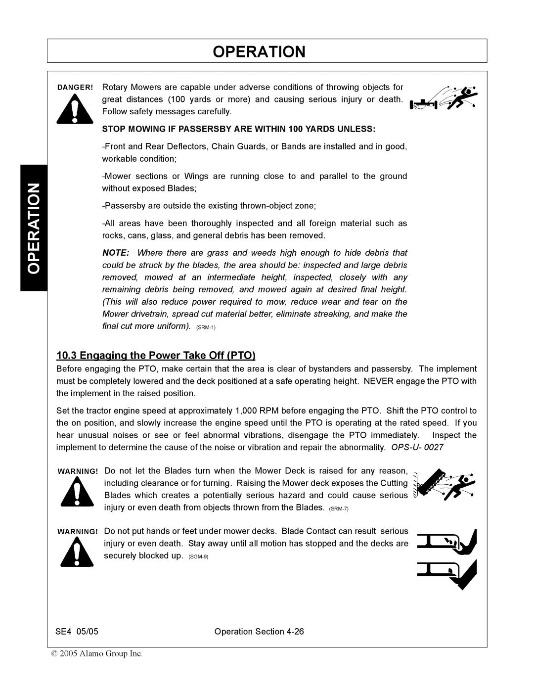 Rhino Mounts SE4 manual Engaging the Power Take Off PTO 