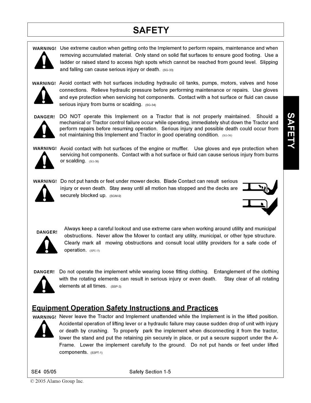 Rhino Mounts SE4 manual Equipment Operation Safety Instructions and Practices 