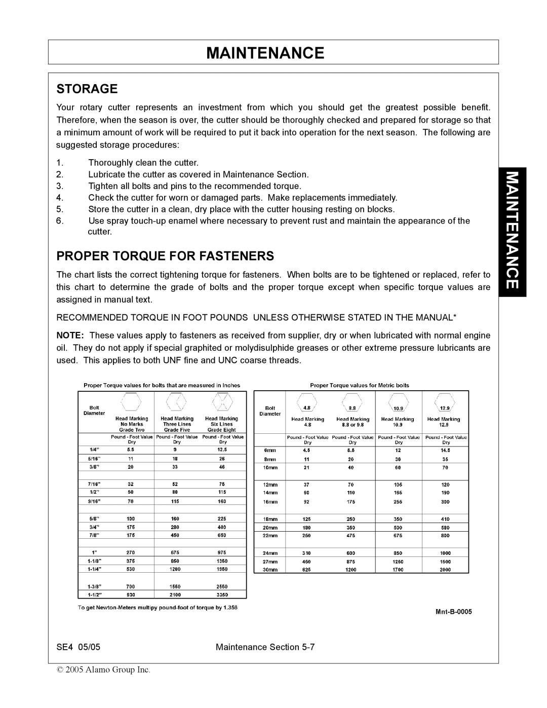 Rhino Mounts SE4 manual Storage, Proper Torque for Fasteners 