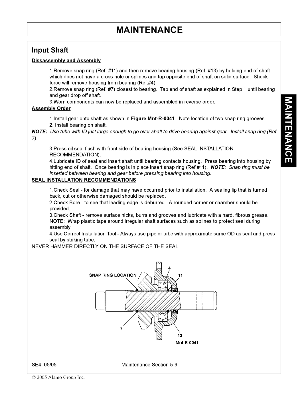 Rhino Mounts SE4 manual Input Shaft, Dissassembly and Assembly 