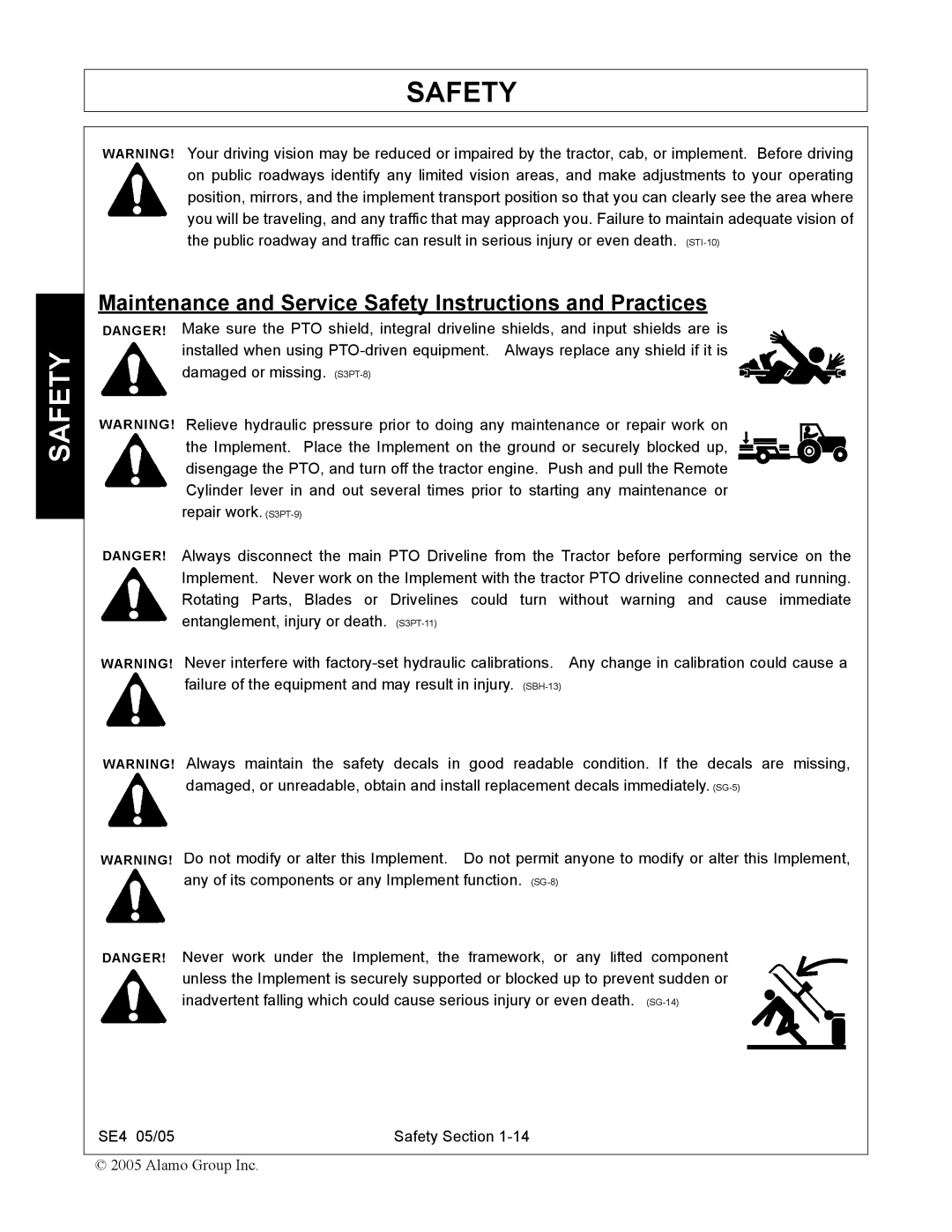 Rhino Mounts SE4 manual Maintenance and Service Safety Instructions and Practices 