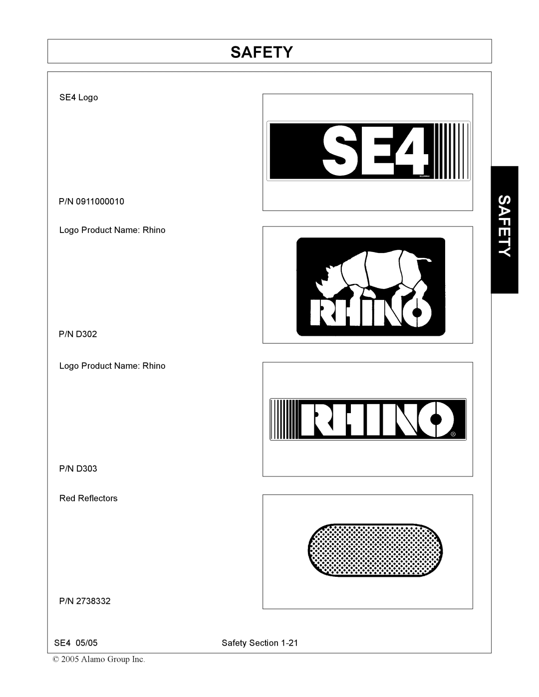 Rhino Mounts SE4 manual Safety 