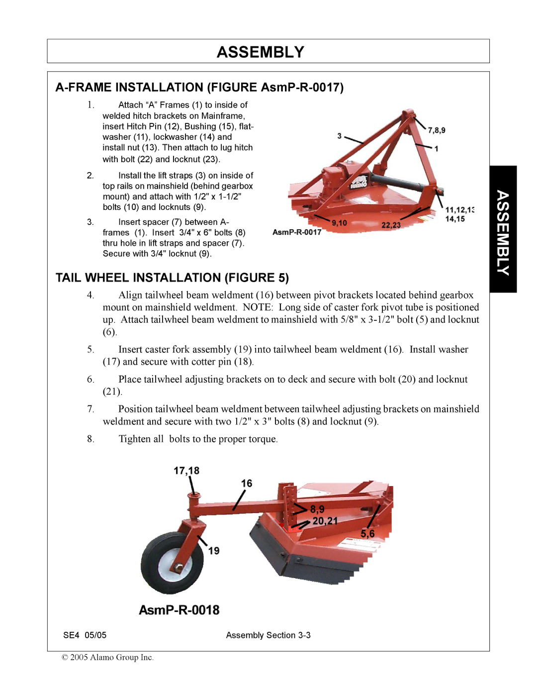 Rhino Mounts SE4 manual Frame Installation Figure AsmP-R-0017, Tail Wheel Installation Figure 