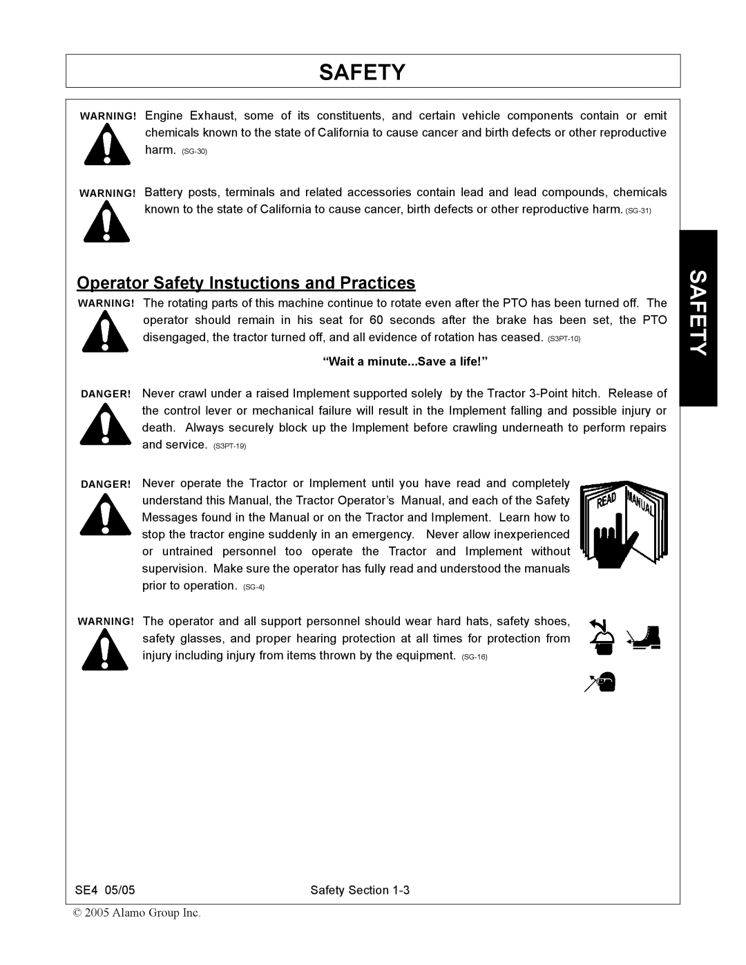 Rhino Mounts SE4 manual Operator Safety Instuctions and Practices, Wait a minute...Save a life 