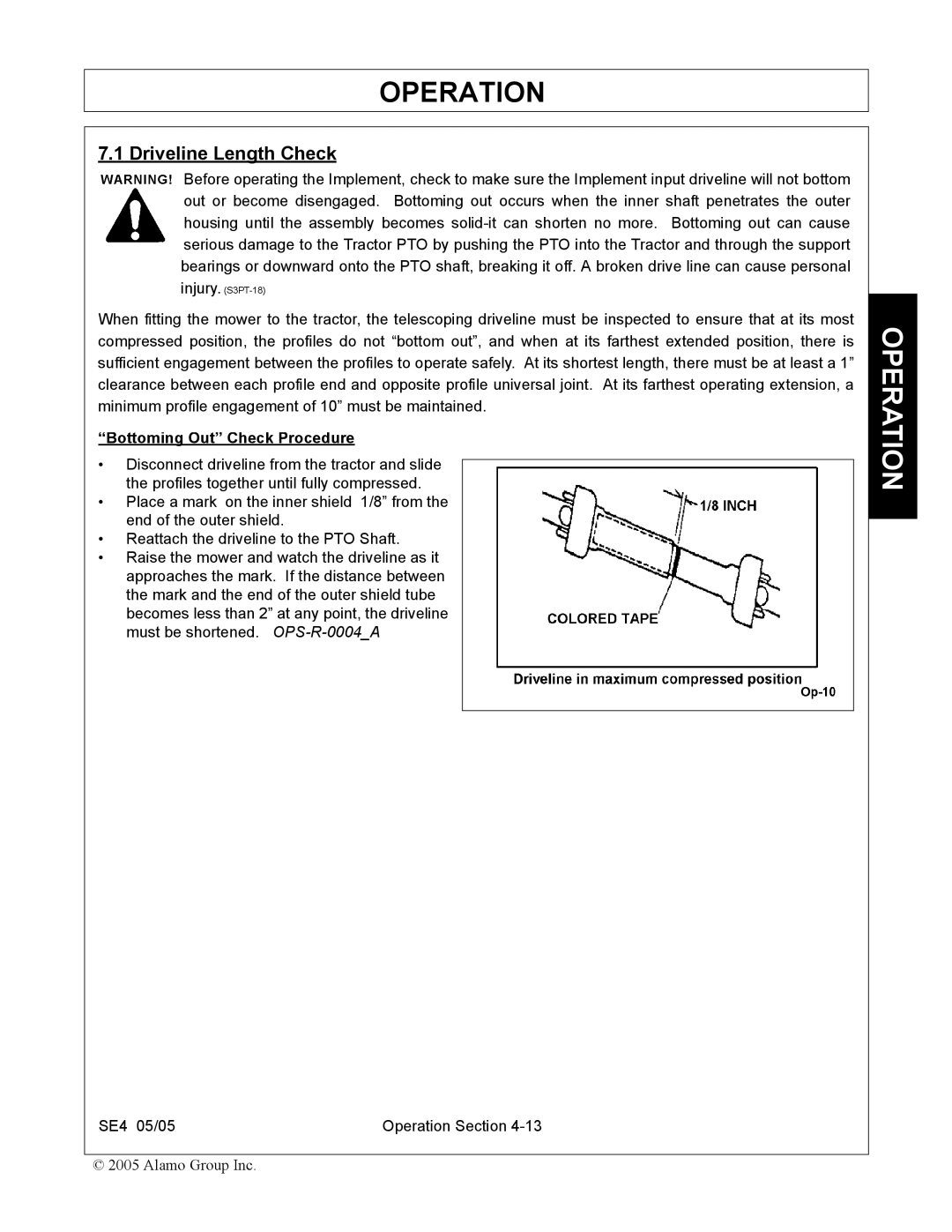 Rhino Mounts SE4 manual Driveline Length Check, Bottoming Out Check Procedure 