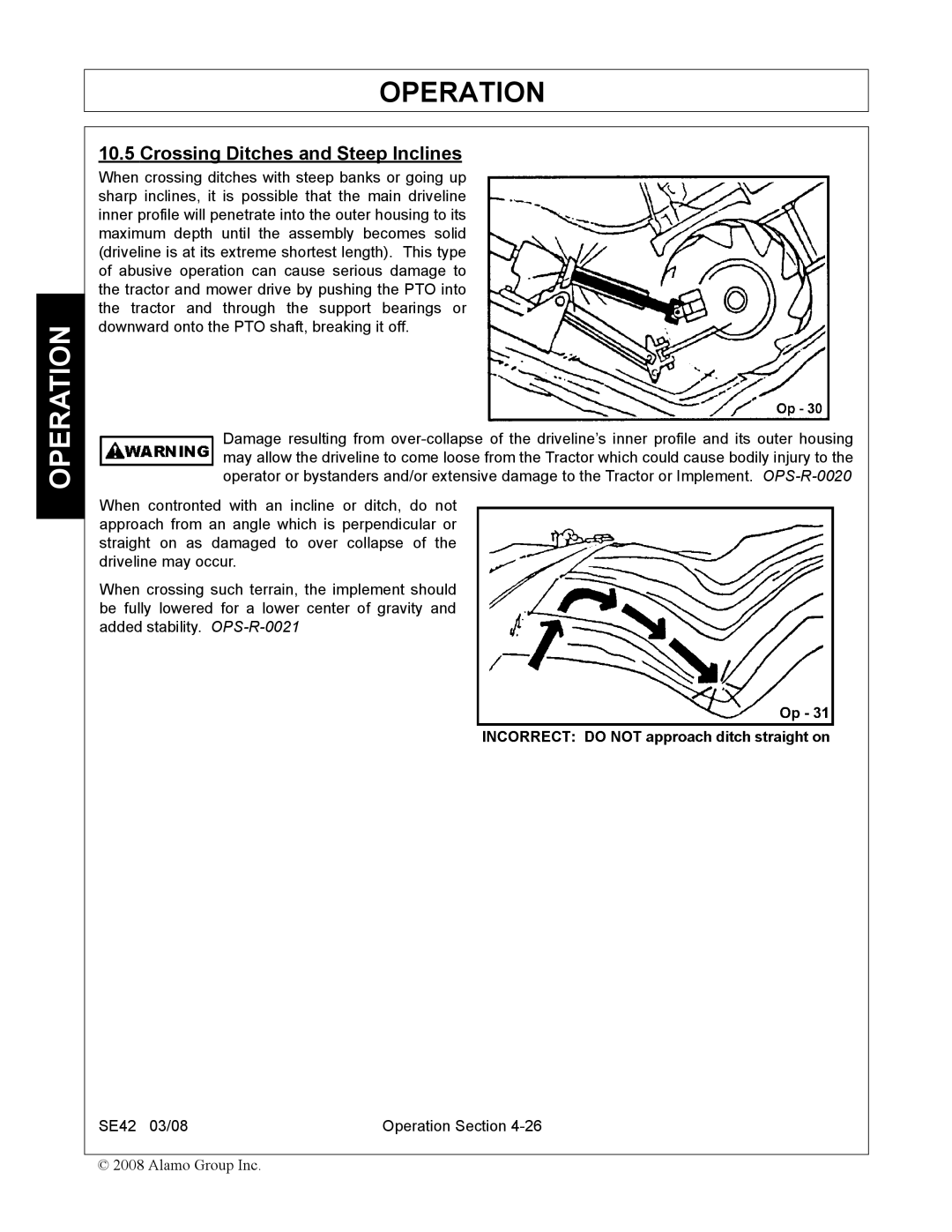 Rhino Mounts SE42 manual Crossing Ditches and Steep Inclines 