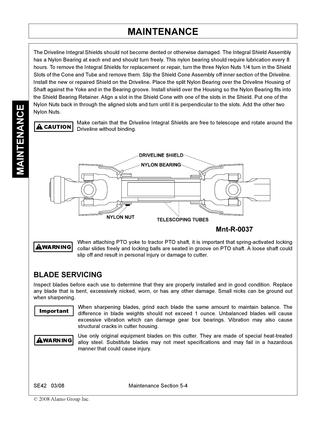 Rhino Mounts SE42 manual Blade Servicing 